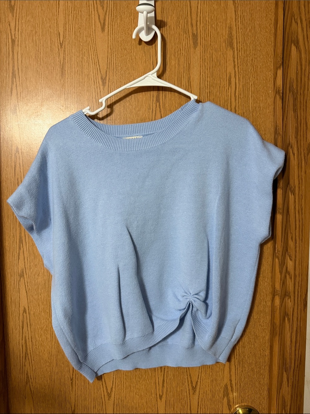 JODIFL Light Blue Short-Sleeve Knit Top with Front Knot